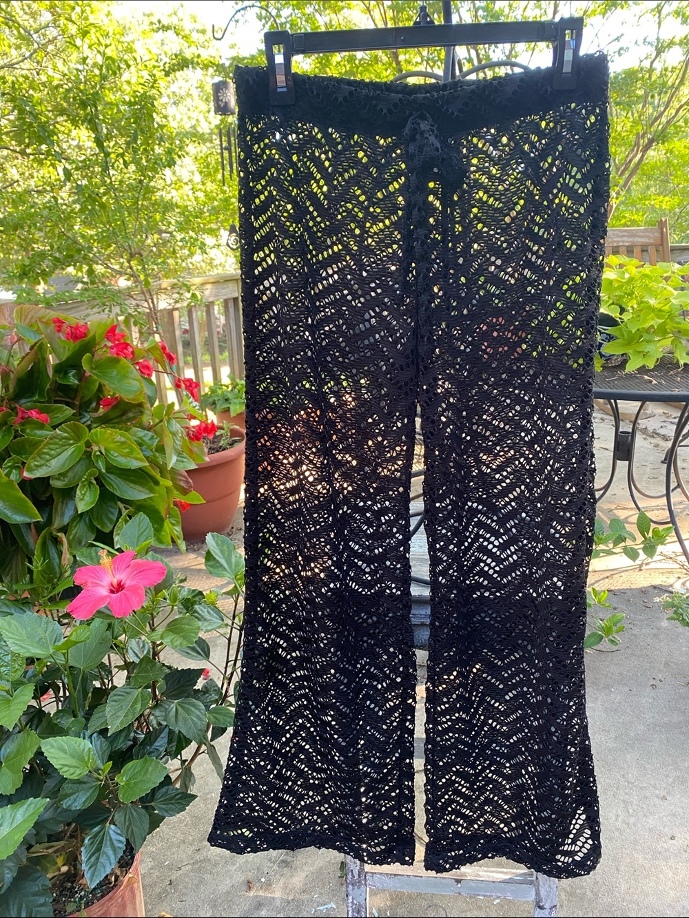 Black Crochet Wide-Leg Beach Cover-up